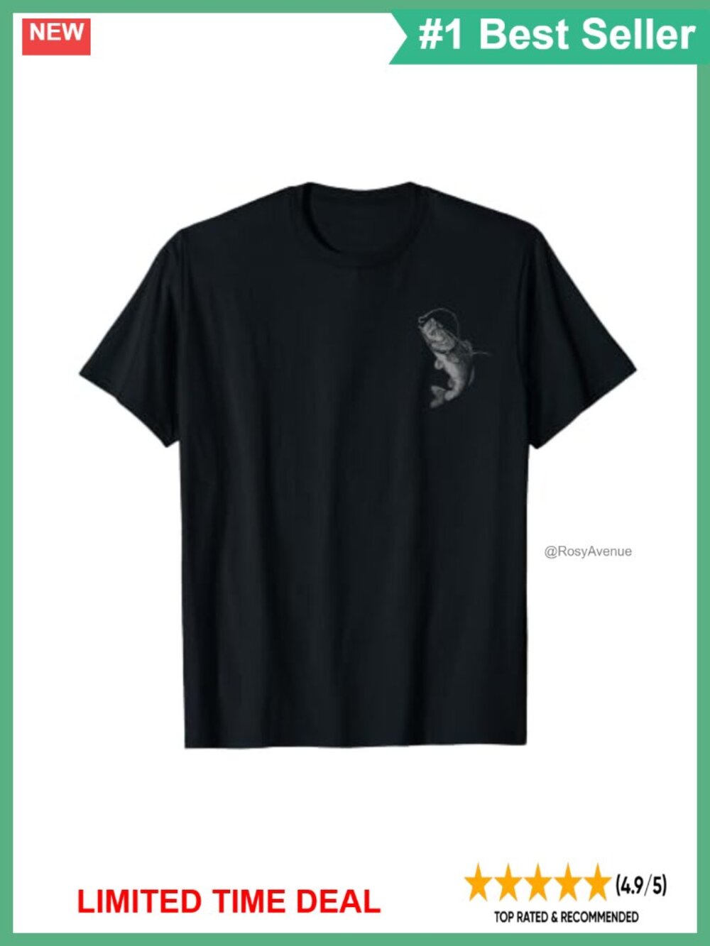Camo Bass Fish Patriotic Fishing Graphic T-Shirt Front Back Print